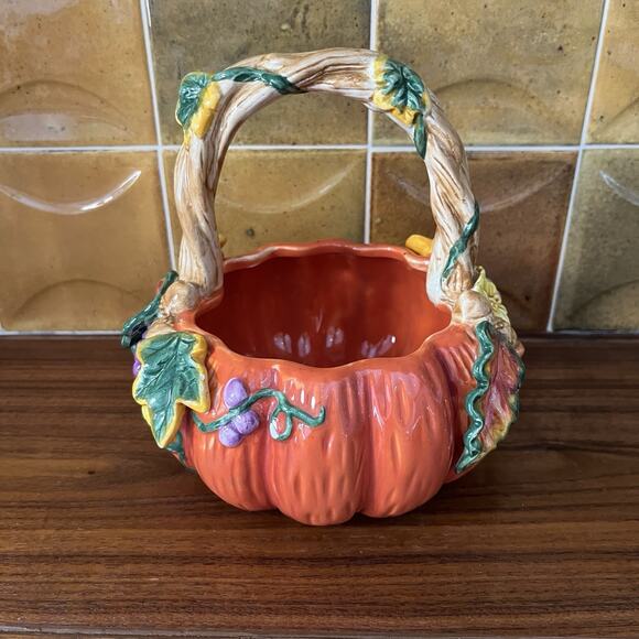 Autumn Accents Pumpkin Candy Bowl Centerpiece Planter Halloween Thanksgiving2003 - Picture 4 of 9